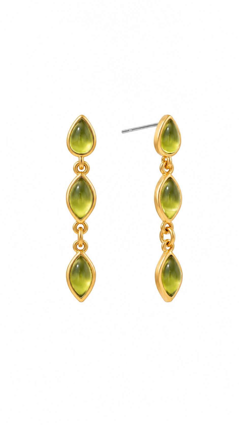 Boucles d'oreilles Marquise Olive en acier inoxydable, sur fond blanc