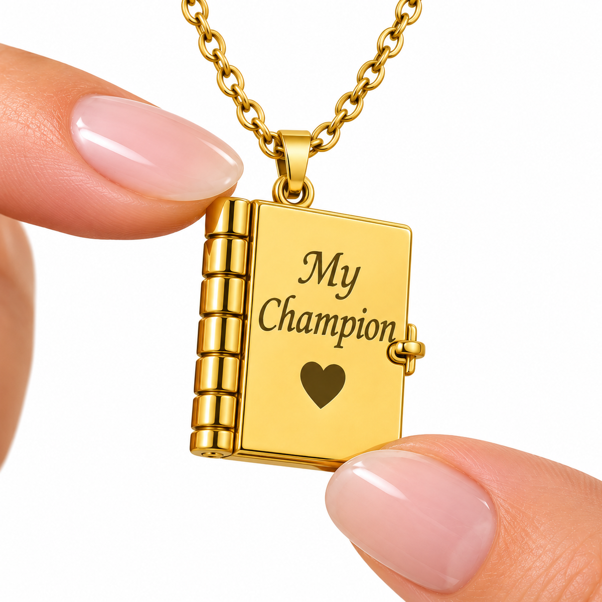Collier My Champion doré, pendentif livre en acier inoxydable 316L
