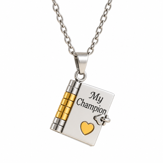 Collier My Champion fermé, pendentif livre en acier inoxydable